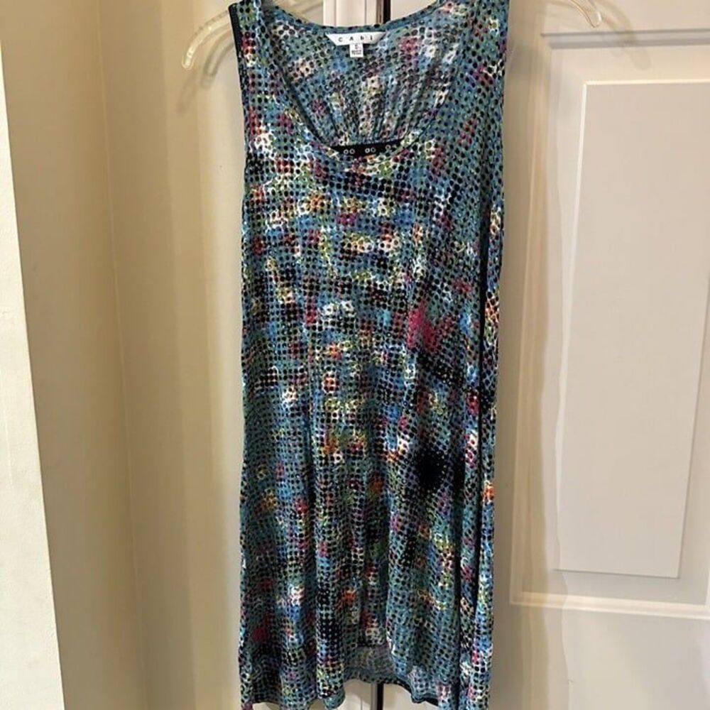 Cabi 301 Tunic Tank Top Small Teal Blue Dot Print Raerback Scoop Neck